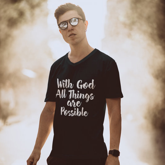 Christian Men's V-Neck T-Shirt | With God All Things Are Possible